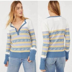 We The Free To The Woods To in Blue and Yellow Stripes Size M